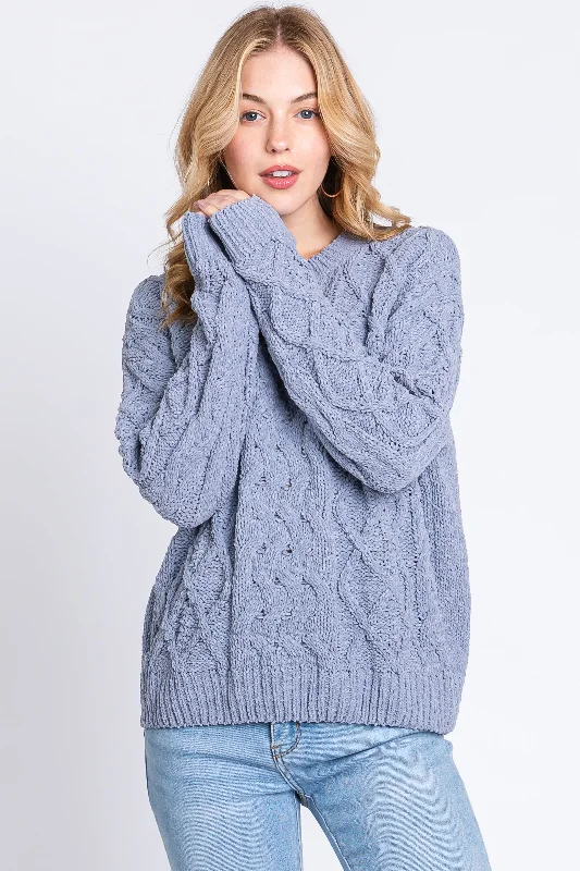 Blue Cable Knit Sweater Fleece Fabric Down Fabric Feather Fabric