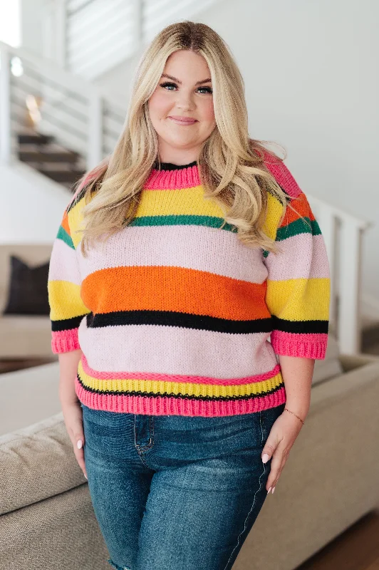 Hazel Blues® |  Bright Side Striped Sweater Transparent Opaque Sheer
