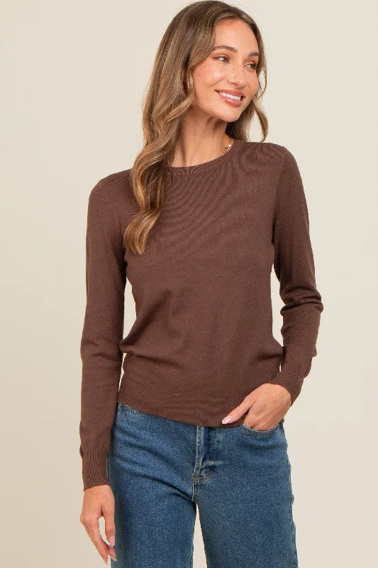 Brown Basic Soft Knit Sweater Machine Wash Dry Clean Hand Wash