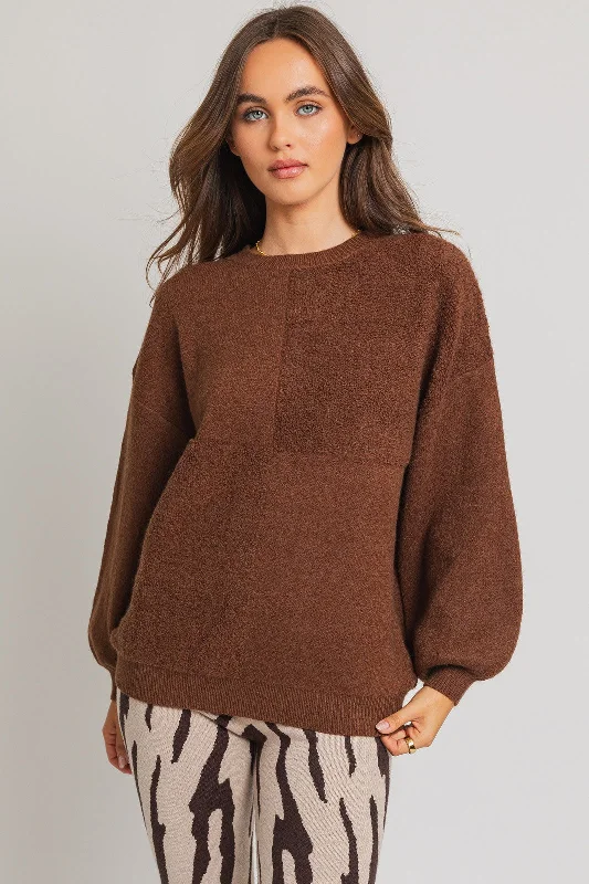Brown Textured Checker Sweater Spandex Rayon Corduroy