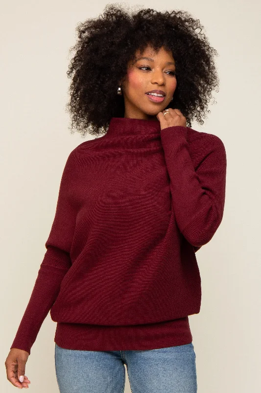 Burgundy Funnel Neck Dolman Sleeve Sweater Nylon Fabric Polyester Fabric Spandex Fabric Burgundy Funnel Neck Dolman Sleeve Sweater Nylon Fabric Polyester Fabric Spandex Fabric