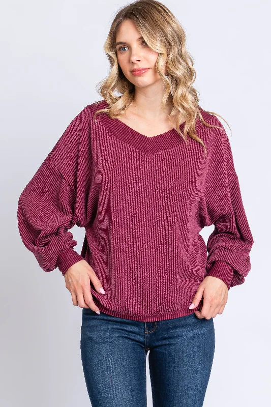 Burgundy Ribbed V-Neck Cropped Sweater Rayon Fabric Velvet Fabric Corduroy Fabric