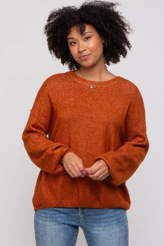 Camel Basic Drop Shoulder Sweater Terry Blend Velvet Blend Canvas Blend