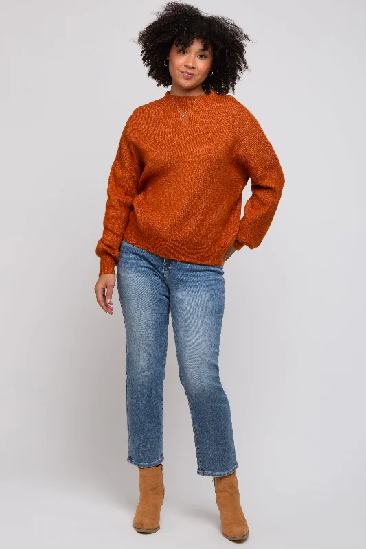 Camel Bubble Sleeve Sweater Lace Blend Ribbed Blend Corduroy Blend