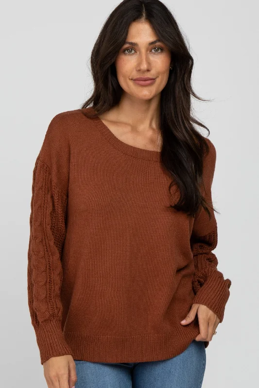 Camel Knit Braided Sleeve Sweater Wool Fabric Cashmere Fabric Tweed Fabric