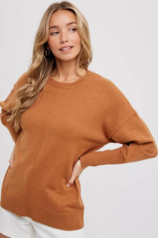 Camel Rib Knit Exposed Seam Sweater Wool Sweater Cotton Sweater Cashmere Sweater