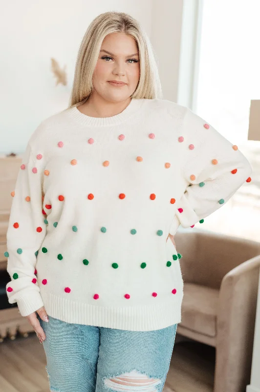 Hazel Blues® |  Candy Buttons Pom Detail Sweater Polka Dot Checkered Tartan