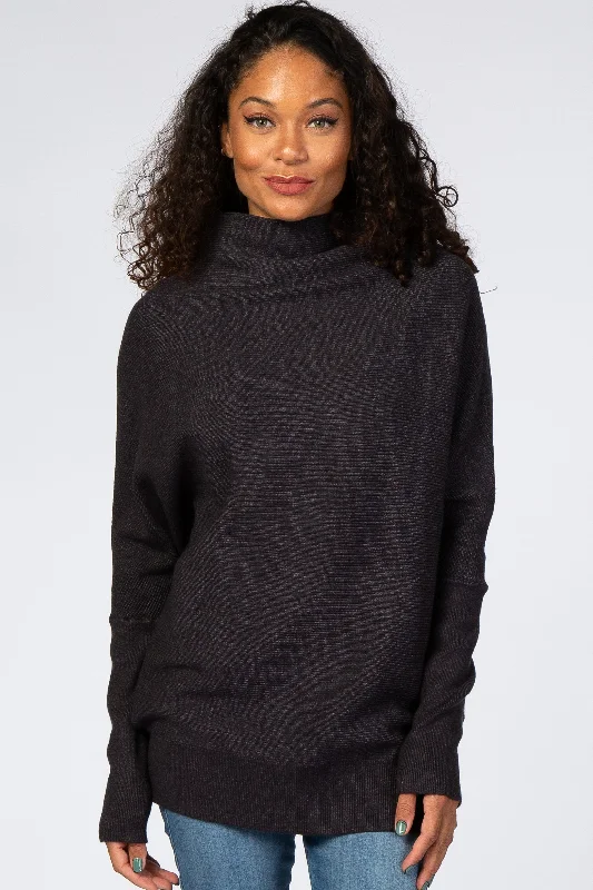 Charcoal Funnel Neck Dolman Sleeve Sweater Boxy Sweater Fitted Sweater A-Line