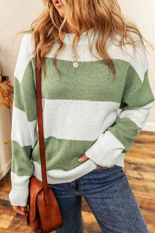 Hazel Blues® | Color Block Round Neck Drop Shoulder Sweater Zippered Front Buttoned Front Snap Front Hazel Blues® | Color Block Round Neck Drop Shoulder Sweater Zippered Front Buttoned Front Snap Front