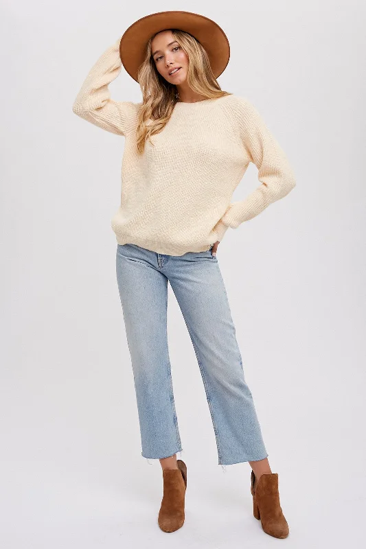 Cream Back Cutout Lace Accent Sweater Beaded Sweater Sequined Faux Fur
