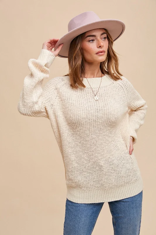 Cream Open Knit Sweater Iron Safe Non-Iron Wrinkle Free