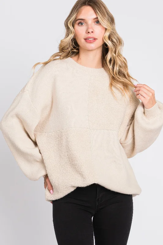 Cream Textured Checker Sweater Plaid Sweater Polka Dot Checkered