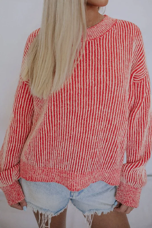 Hazel Blues® |  Dropped Shoulder Round Neck Sweater Mesh Blend Leather Blend Suede Blend