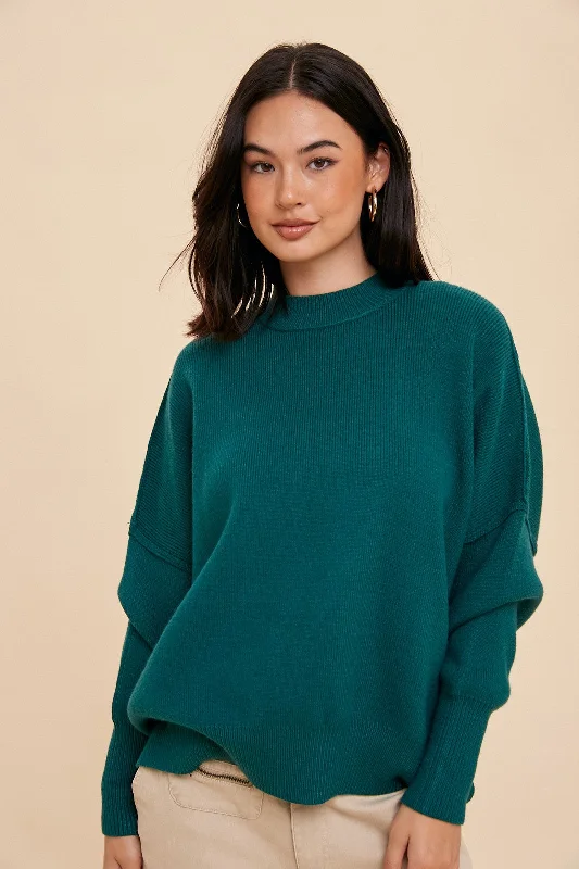 Emerald Knit Mock Neck Sweater Turtle Neck Boat Neck Asymmetrical Neck
