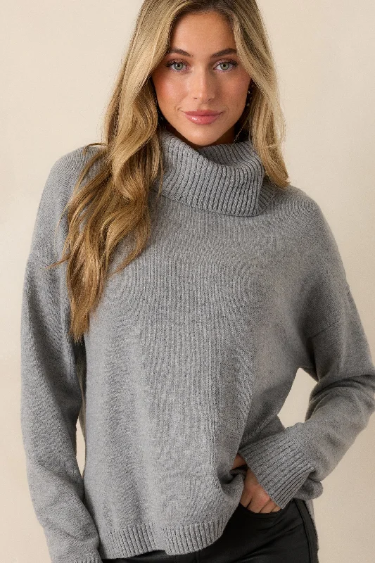 Finally Over Grey Turtleneck Sweater Solid Print Embellished