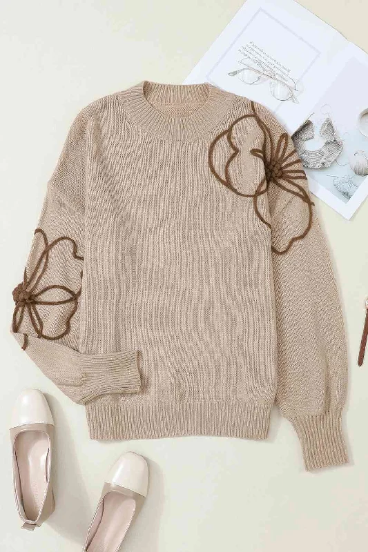 Hazel Blues® | Floral Round Neck Drop Shoulder Sweater Cotton Fabric Linen Fabric Terry Fabric Hazel Blues® | Floral Round Neck Drop Shoulder Sweater Cotton Fabric Linen Fabric Terry Fabric