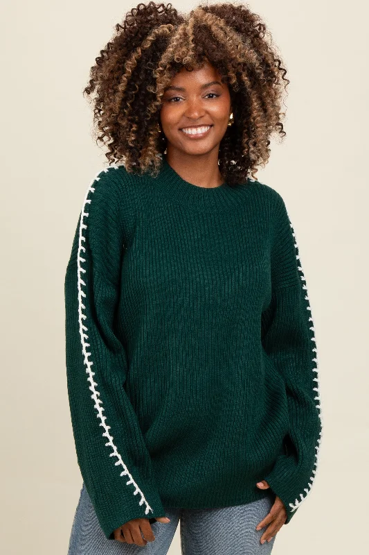 Forest Green Contrast Stitch Sweater Wool Fabric Cashmere Fabric Tweed Fabric
