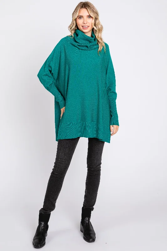 Forest Green Cowl Neck Dolman Sleeve Sweater Casual Formal Business