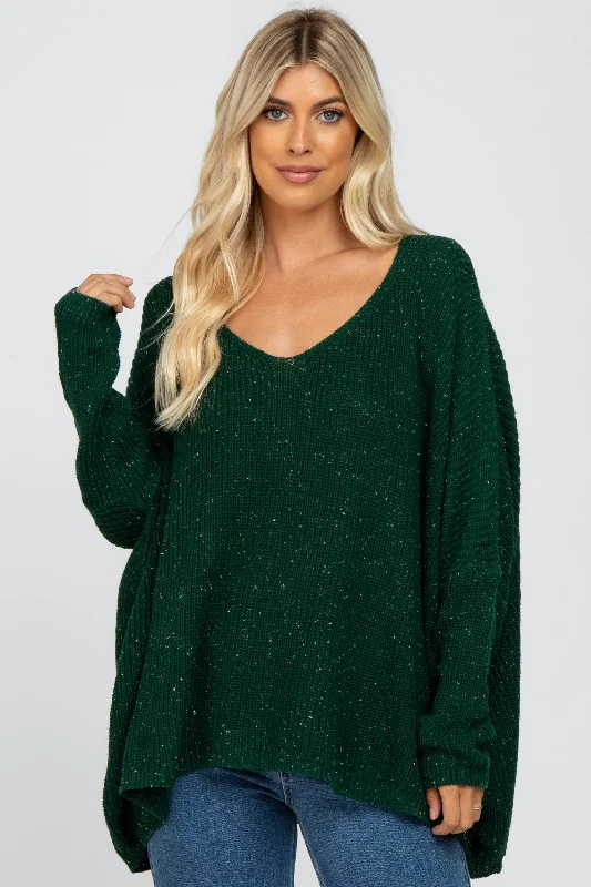Forest Green Speckled Oversized Sweater Jersey Fabric Tulle Fabric Batik Fabric
