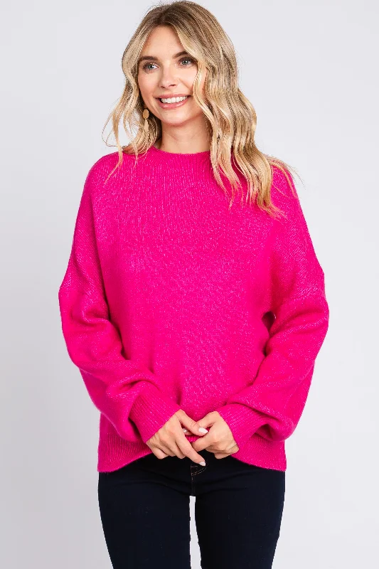 Fuchsia Bubble Sleeve Sweater Faux Fur Fabric Real Fur Fabric Shearling Fabric