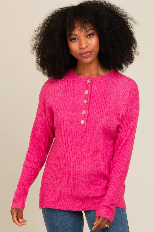 Fuchsia Buttoned Up Sweater Knit Top Chenille Fabric Brocade Fabric Lace Fabric
