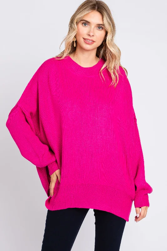Fuchsia Long Sleeve Sweater Fleece Fabric Down Fabric Feather Fabric