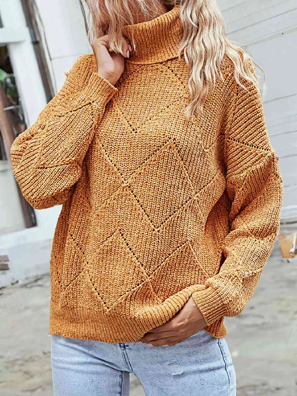 Hazel Blues® | Geometric Turtleneck Long Sleeve Sweater Elasticated Padded Insulated Hazel Blues® | Geometric Turtleneck Long Sleeve Sweater Elasticated Padded Insulated