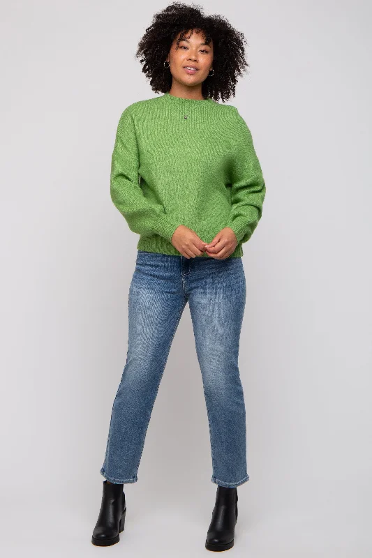 Green Bubble Sleeve Sweater Velvet Chenille Corduroy