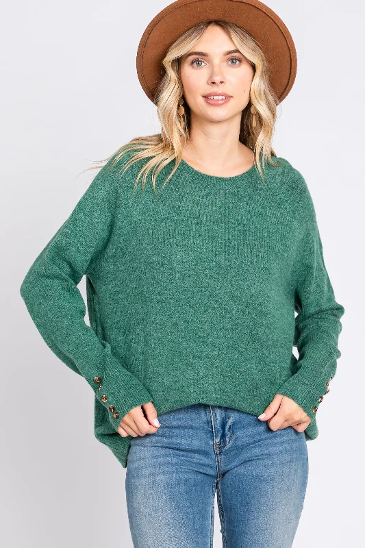 Green Button Accent Solid Sweater Wool Fabric Cashmere Fabric Tweed Fabric