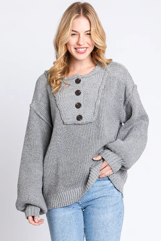 Grey Front Button Knit Sweater Cotton Fabric Linen Fabric Terry Fabric