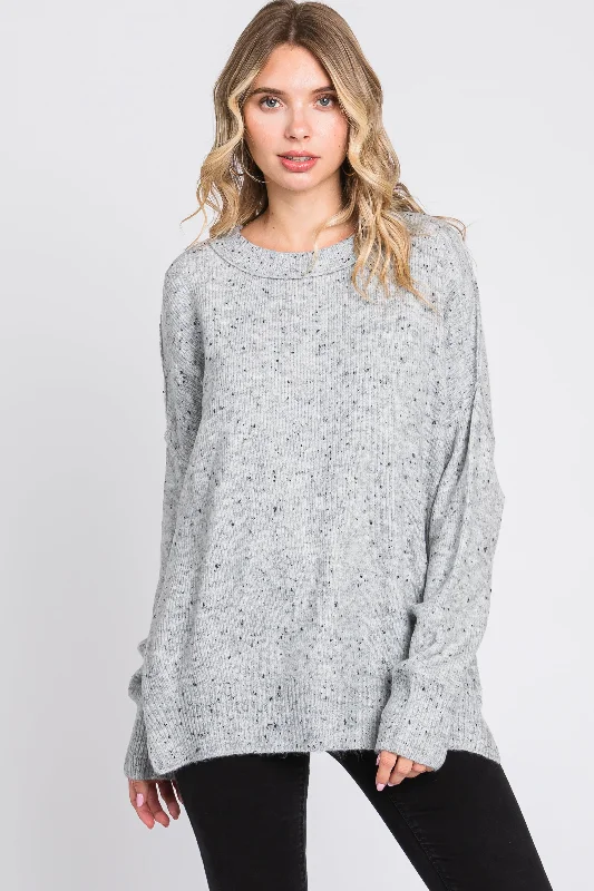 Grey Speckled Knit Sweater High Neck Crew Neck V-Neck