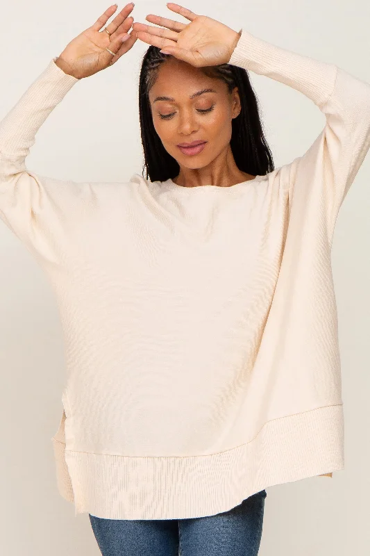 Ivory Dolman Sleeve Side Slit Sweater Glossy Satin Silk
