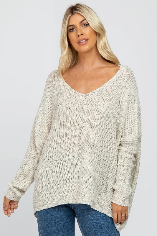 Ivory Speckled Oversized Sweater Mesh Fabric Canvas Fabric Denim Fabric