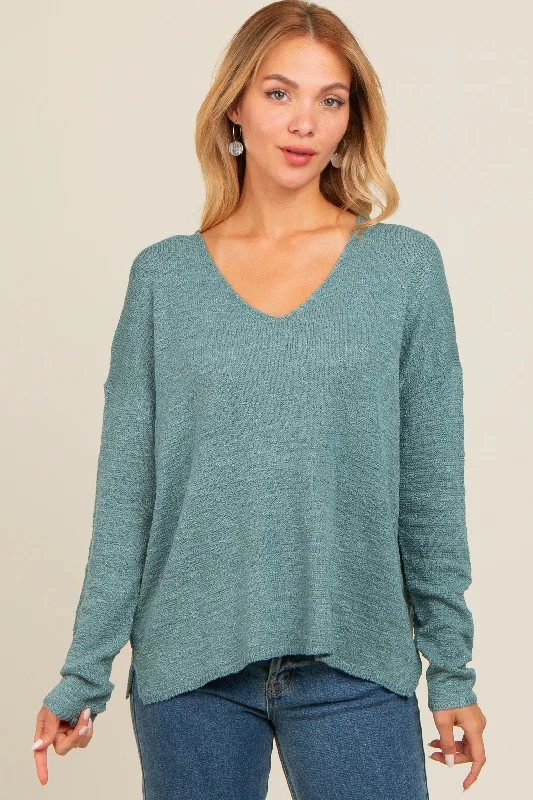 Jade V-Neck Basic Sweater Handmade Hand-knitted Hand-woven