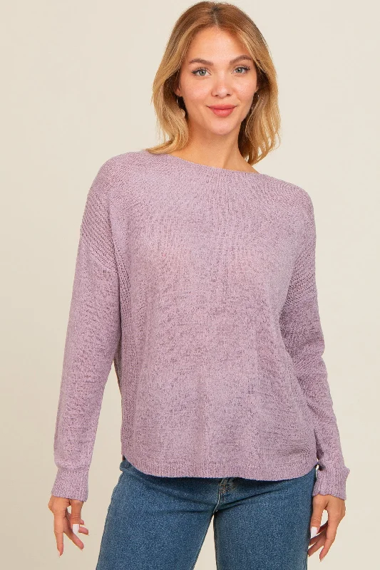 Lavender Contrast Knit Panel Sweater Lightweight Heavyweight Midweight