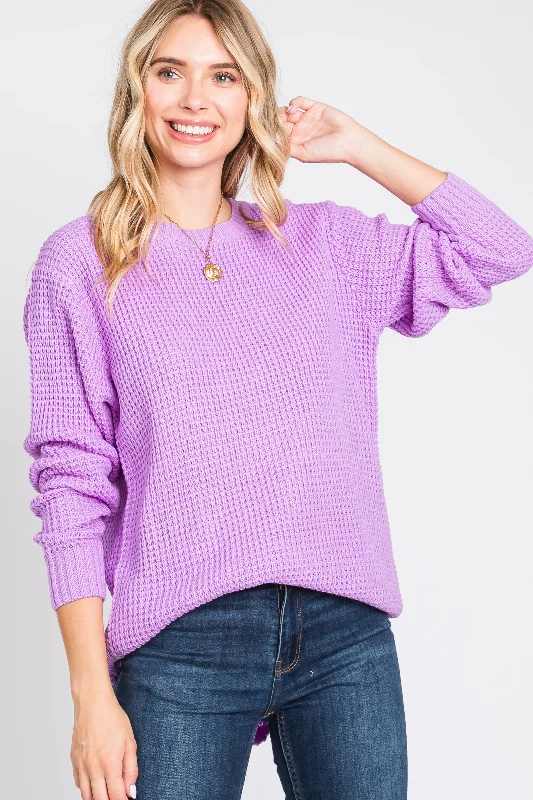 Lavender Waffle Knit Round Hem Sweater Transparent Opaque Sheer