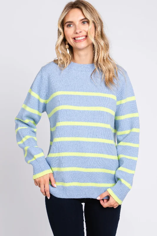 Light Blue Neon Striped Sweater Casual Formal Business