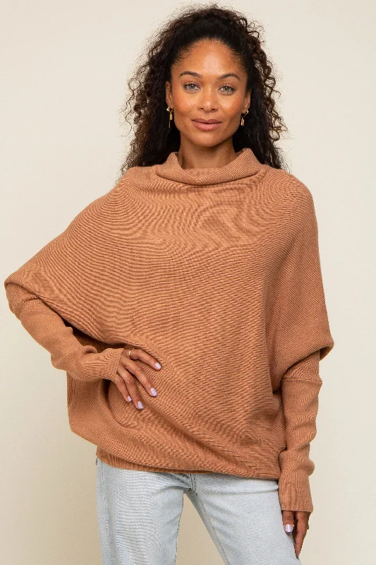 Light Camel Funnel Neck Dolman Sleeve Sweater Denim Fabric Leather Fabric Suede Fabric Light Camel Funnel Neck Dolman Sleeve Sweater Denim Fabric Leather Fabric Suede Fabric