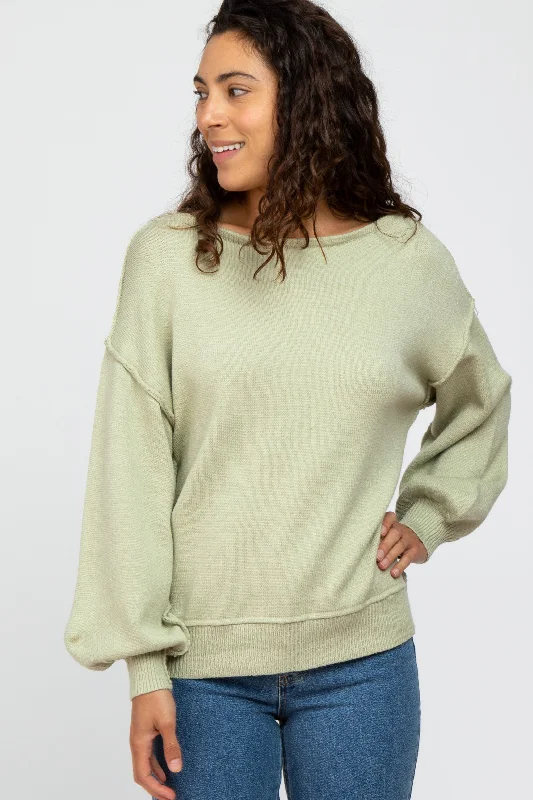 Light Olive Boat Neck Bubble Sleeve Sweater Chenille Fabric Brocade Fabric Lace Fabric