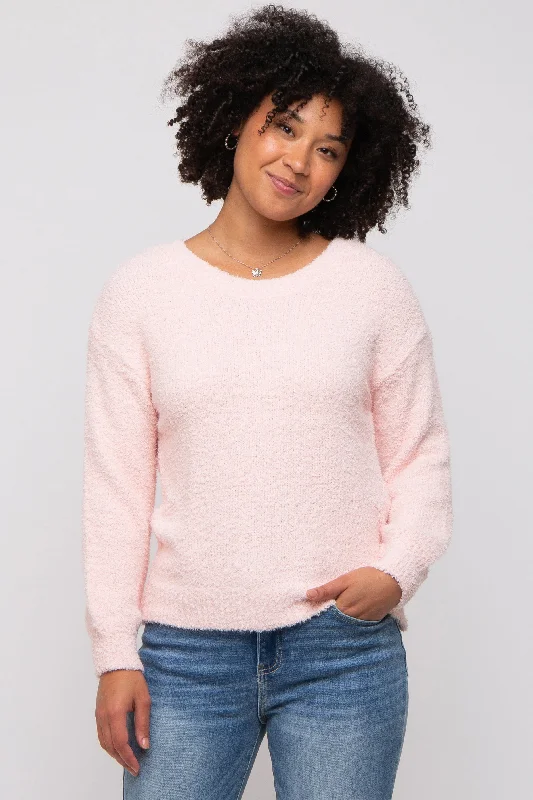 Light Pink Fuzzy Soft Knit Sweater Chenille Blend Fleece Blend Nylon Blend
