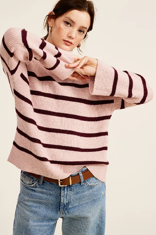 Light Pink Striped Mock Neck Sweater Terry Terry Cloth Terry Knit