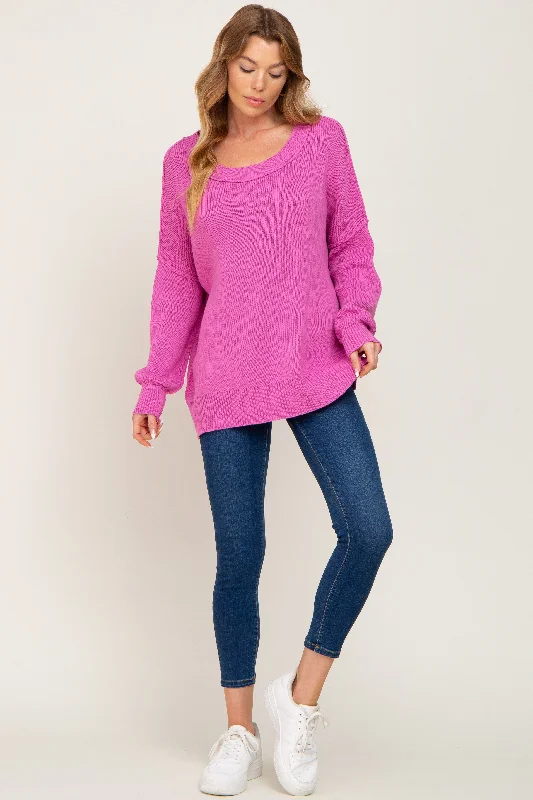 Magenta Exposed Seam Side Slit Sweater Oversized Loose Flowy