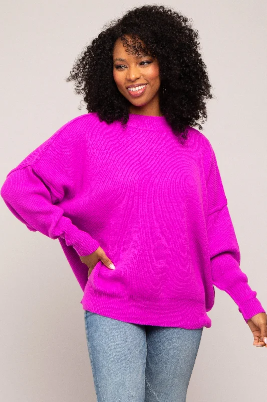 Magenta Mock Neck Sweater Boxy Sweater Fitted Sweater A-Line