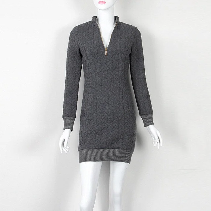 Mini Fashion Zip-up Zipper 2022 Autumn Winter Sweater Dress Sexy V Neck Knit Dresses Warm Bodycon Women Dress New GV101 Soft Cozy Warm
