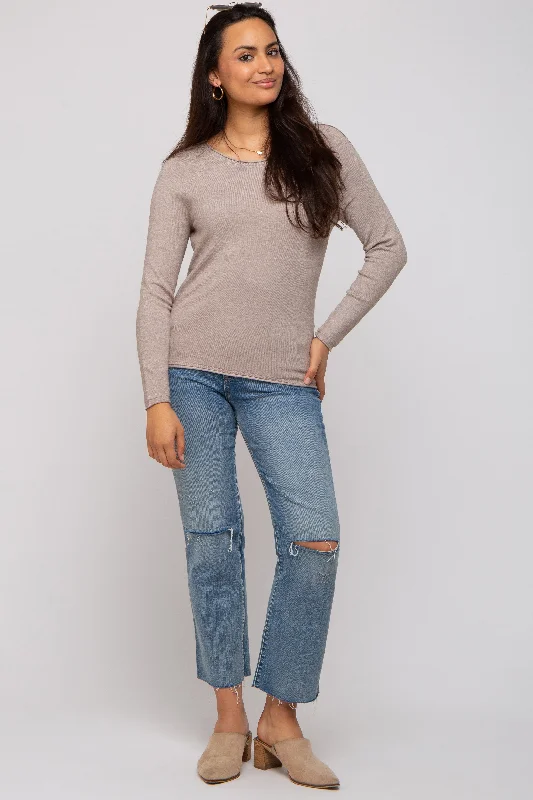 Mocha Basic Raglan Sleeve Sweater Top Slim Fit Regular Fit Oversized