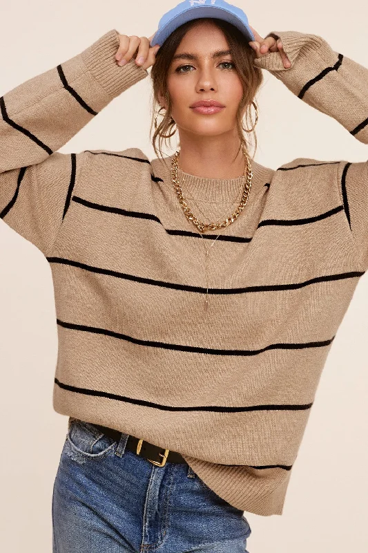 Mocha Striped Mock Neck Sweater Long Sweater Short Sweater Cropped Sweater