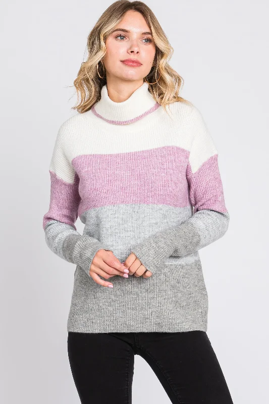 Multi-Color Color Block Turtleneck Sweater Graphic Sweater Embroidered Appliqued