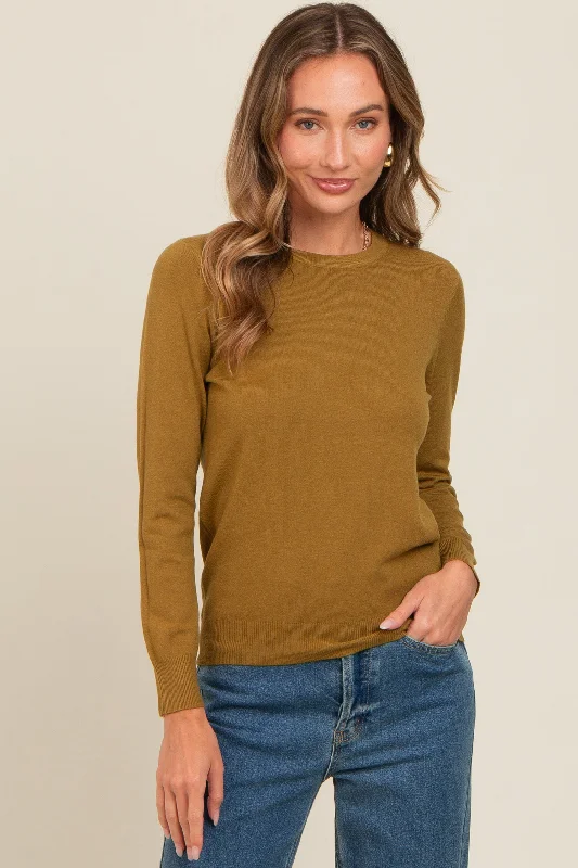 Olive Basic Soft Knit Sweater Fitted Slim Tailored