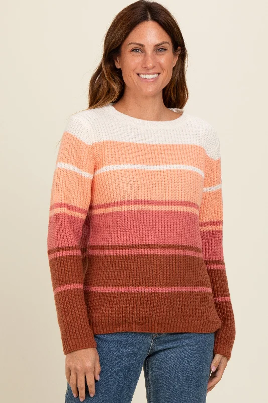 Peach Mixed Stripe Sweater Satin Fabric Silk Fabric Chiffon Fabric
