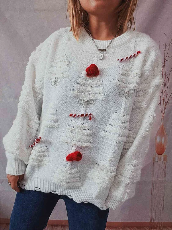 Hazel Blues® |  Pearl Detail Round Neck Long Sleeve Sweater Elegant Classic Vintage